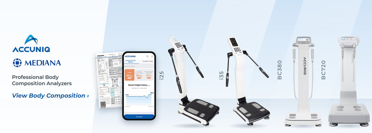 ACCUNIQ and Mediana body composition analyzers: i25, i35, BC380, BC720 and the ACCUNIQ app